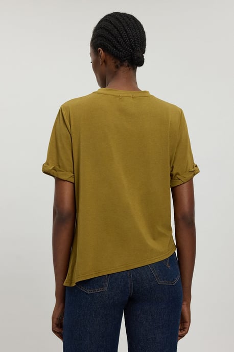Cotton Jersey Gathered Detail T-Shirt - Image 4
