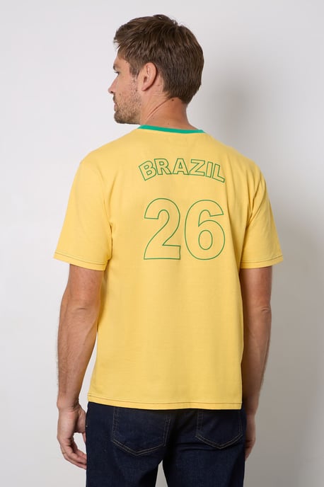 Yellow Brazil Print Crew Neck T-Shirt - Image 3