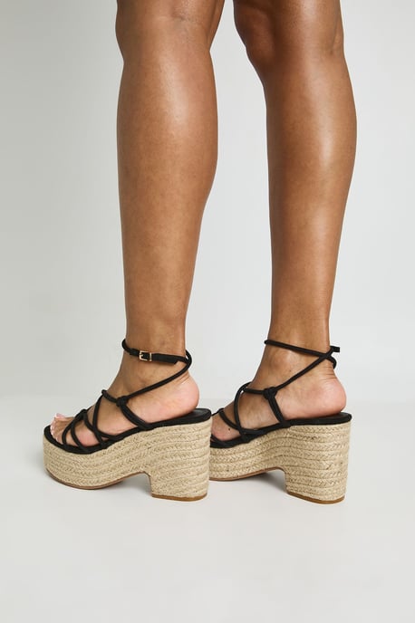 Faux Suede Knot Detail Strappy Espadrille Wedges - Image 2
