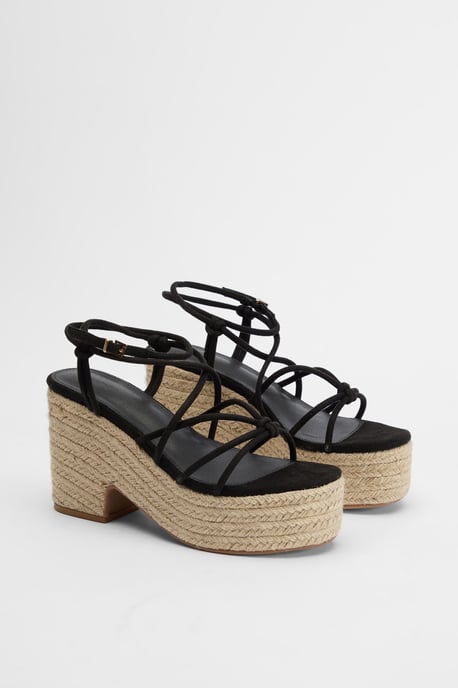 Faux Suede Knot Detail Strappy Espadrille Wedges - Image 3