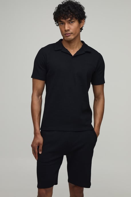 Slim Fit Man Waffle Revere Polo & Short Set - Image 1