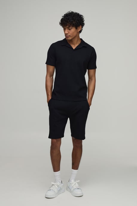 Slim Fit Man Waffle Revere Polo & Short Set - Image 4