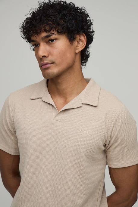 Slim Fit Man Waffle Revere Polo & Short Set - Image 3