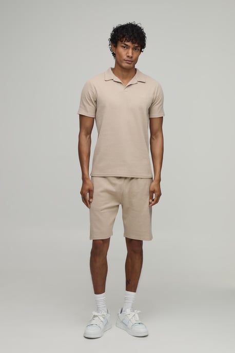 Slim Fit Man Waffle Revere Polo & Short Set - Image 4