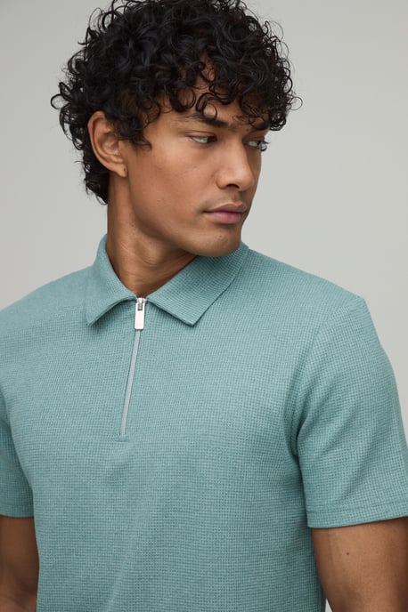 Slim Fit Waffle Polo & Short Set - Image 3