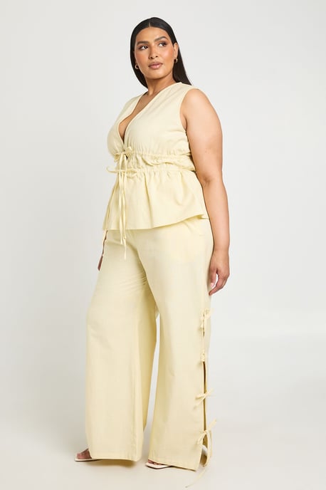 Plus Linen Look Tie Side Wide Leg Trouser - Image 1