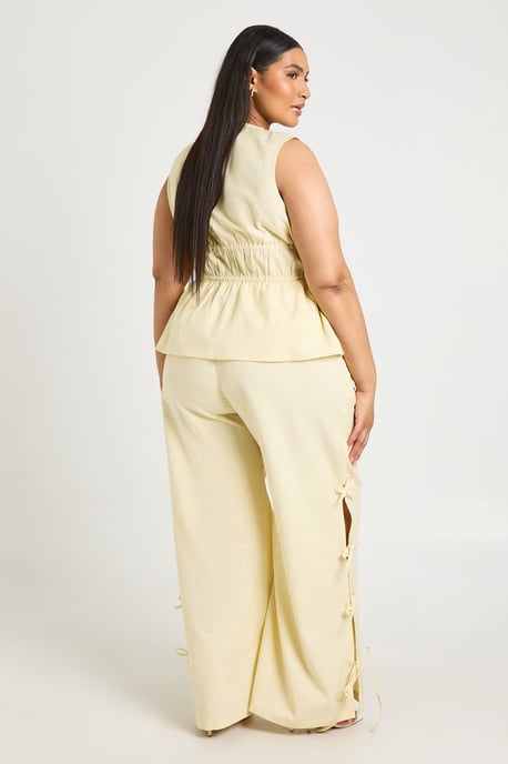 Plus Linen Look Tie Side Wide Leg Trouser - Image 2