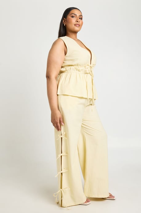 Plus Linen Look Tie Side Wide Leg Trouser - Image 3
