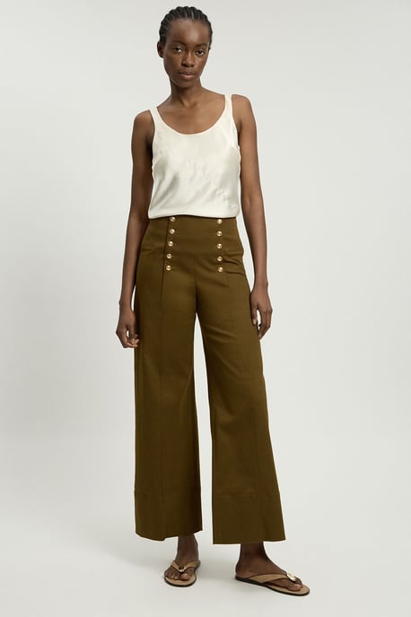 Cotton Tailored Button Detail Trousers - Image 1