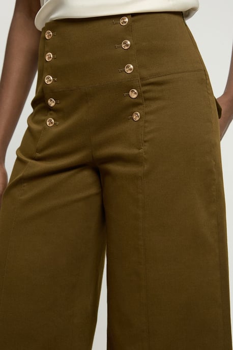 Cotton Tailored Button Detail Trousers - Image 4