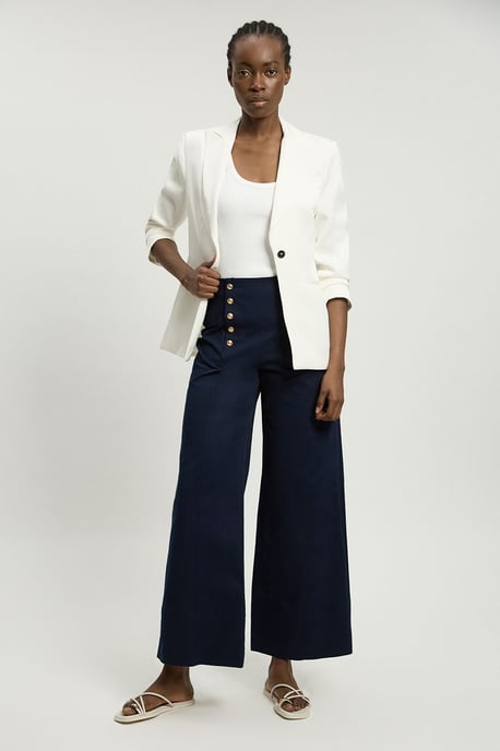 Cotton Tailored Button Detail Trousers - Image 1