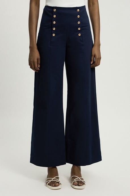 Cotton Tailored Button Detail Trousers - Image 2