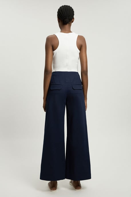 Cotton Tailored Button Detail Trousers - Image 3