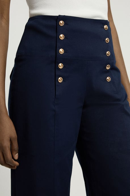 Cotton Tailored Button Detail Trousers - Image 4