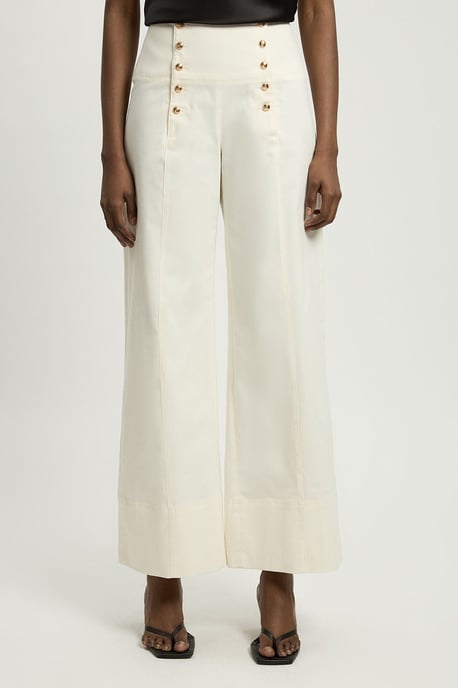 Petite Cotton Tailored Button Detail Trousers - Image 2