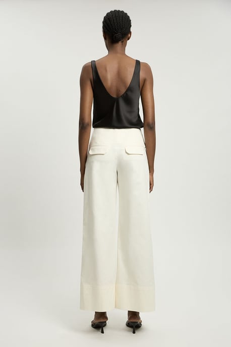 Petite Cotton Tailored Button Detail Trousers - Image 3
