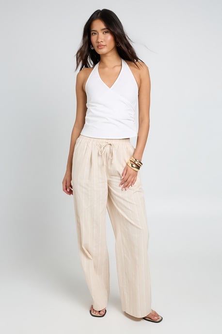 Tonal Stripe Linen Look Relaxed Fit Wide Leg Trousers - Image 3