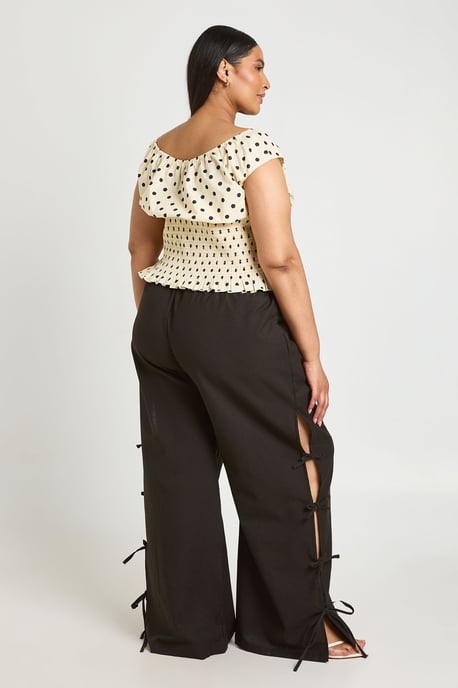 Plus Linen Look Tie Side Wide Leg Trouser - Image 2