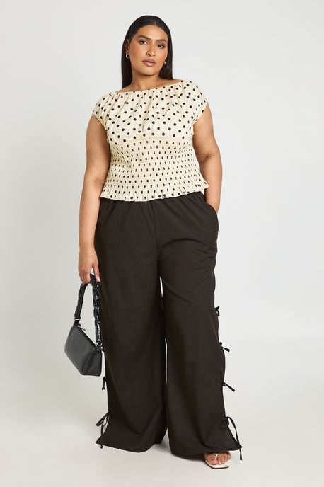 Plus Linen Look Tie Side Wide Leg Trouser - Image 3