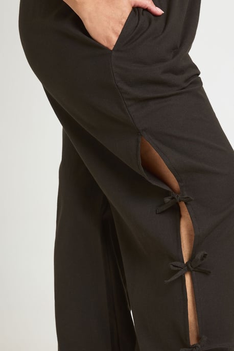 Plus Linen Look Tie Side Wide Leg Trouser - Image 4