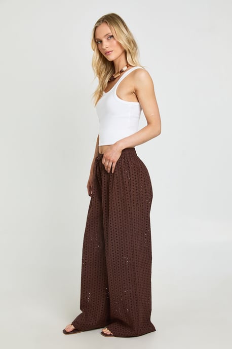 Petite Broderie Low Rise Wide Leg Trouser - Image 3