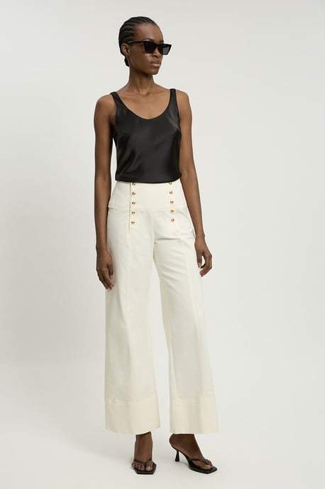 Cotton Tailored Button Detail Trousers - Image 1