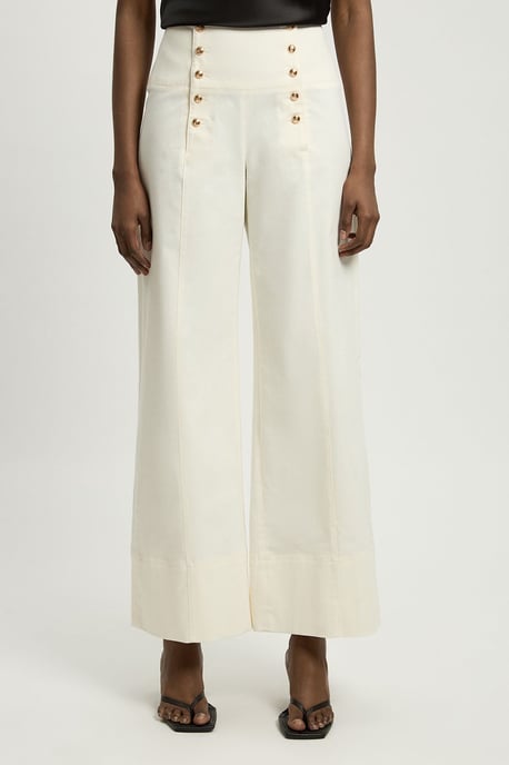 Cotton Tailored Button Detail Trousers - Image 2