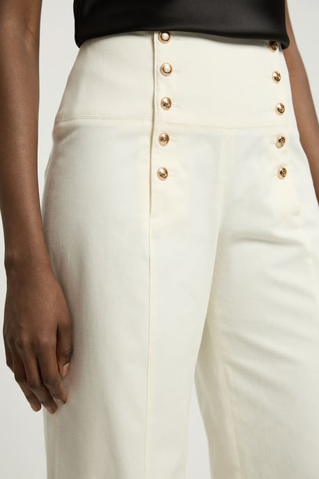 Cotton Tailored Button Detail Trousers - Image 4