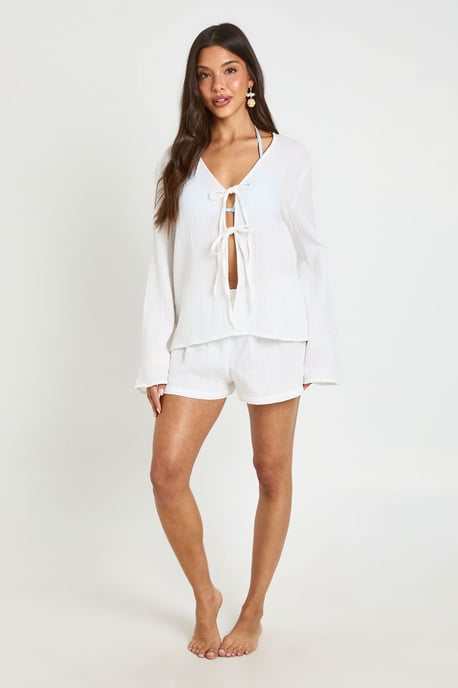 Tie Front Detail  Top & Short Beach Co Ord - Image 3