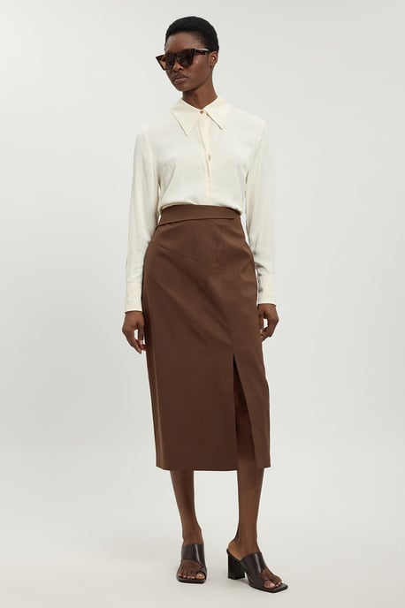 Tailored Fold Detail Midi Skirt - Image 1