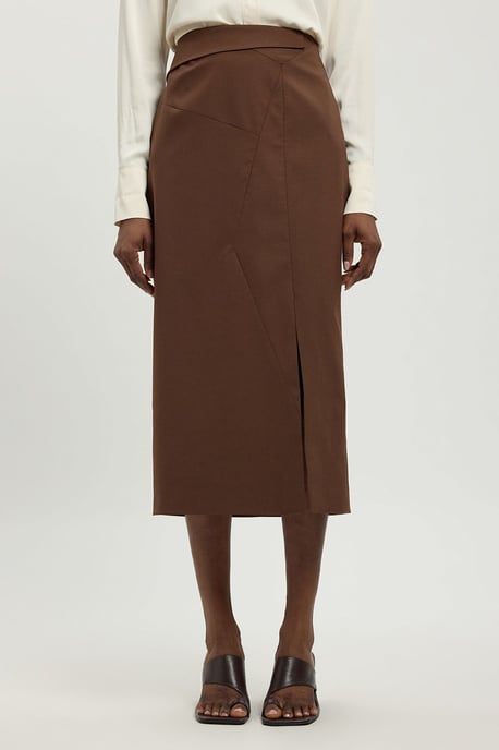 Tailored Fold Detail Midi Skirt - Image 2
