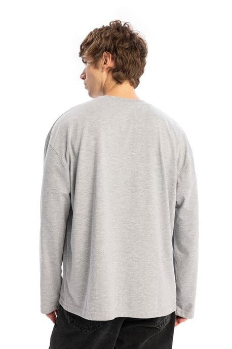 Komfortpassform Långärmad Crew Neck T-shirt i Bomull - Image 3