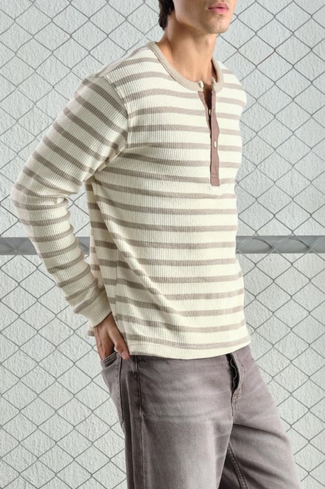 Gestreepte Knopkraag Lange Mouw T-Shirt - Image 4