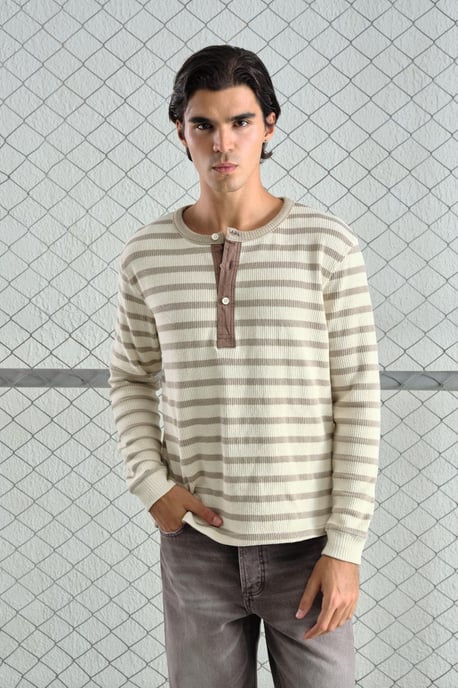 Gestreepte Knopkraag Lange Mouw T-Shirt - Image 6
