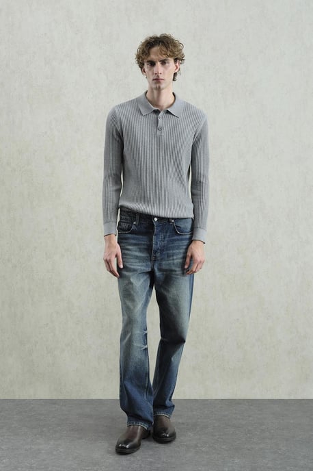 Slim Fit Ribbad Polotröja - Image 1