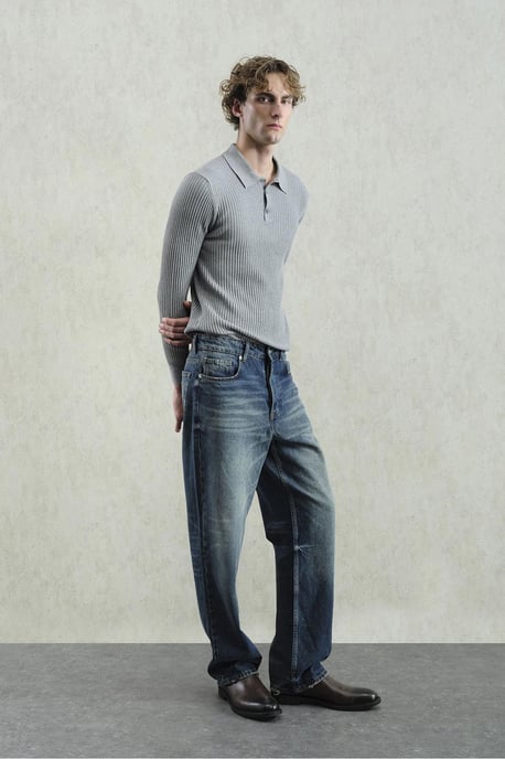 Slim Fit Ribbad Polotröja - Image 2