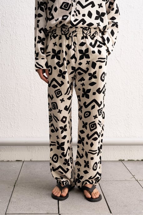 Etnische Print Relaxed Fit Wijde Broek - Image 1