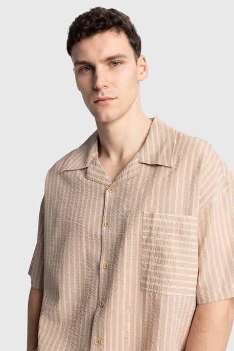 Gestrikte Gestreepte Korte Mouw Shirt met Zak - Image 2