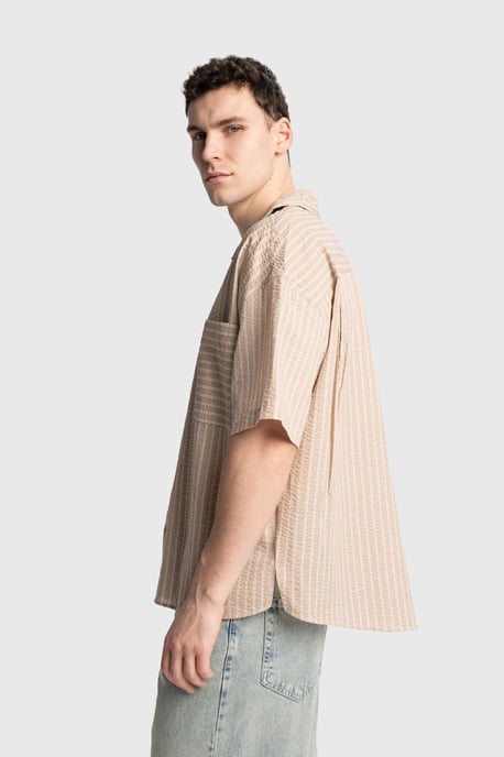 Gestrikte Gestreepte Korte Mouw Shirt met Zak - Image 3
