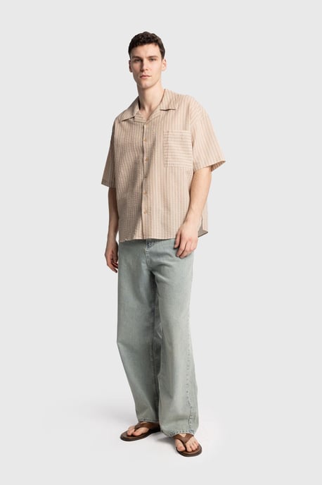 Gestrikte Gestreepte Korte Mouw Shirt met Zak - Image 4
