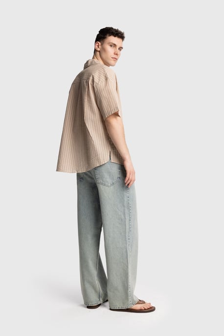 Gestrikte Gestreepte Korte Mouw Shirt met Zak - Image 5