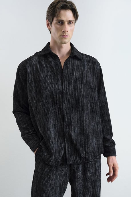 Sammet Oversized Knapp-up Skjorta - Image 1