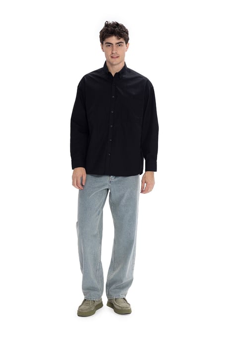 Regular Fit Långärmad Poplin Skjorta med Knappt stängning - Image 2