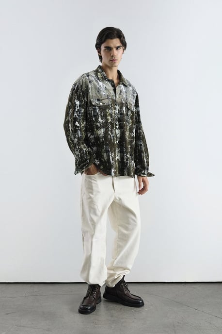 Texturerad rutigt oversized skjorta med ficka - Image 2