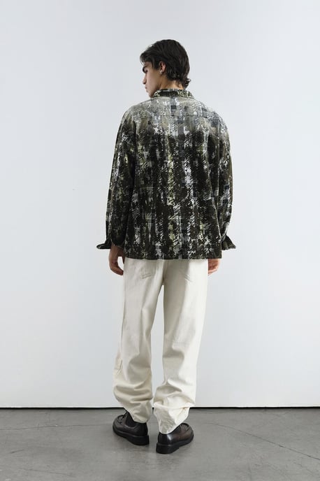 Texturerad rutigt oversized skjorta med ficka - Image 3
