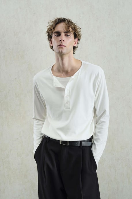 Knäppt Crew-Neck T-shirt med Långa Ärmar - Image 3