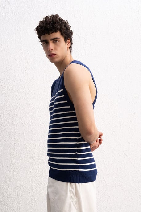 Slim Fit Gestreepte Crew Neck Mouwloos T-shirt - Image 4