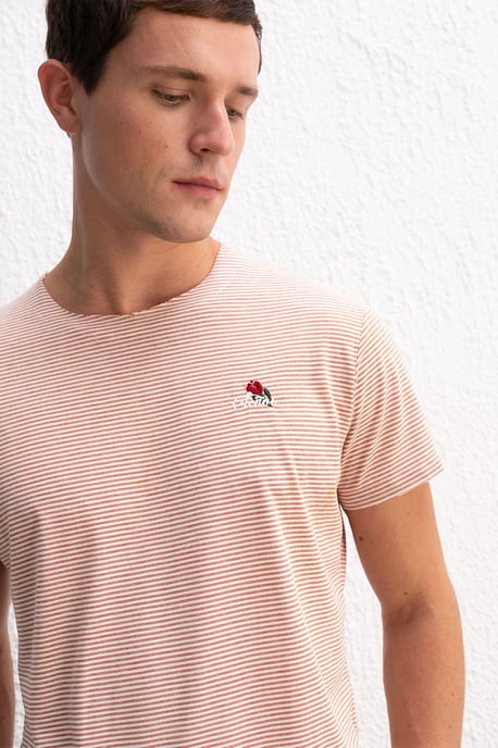 Randig Broderad Rundhalsad T-Shirt - Image 4