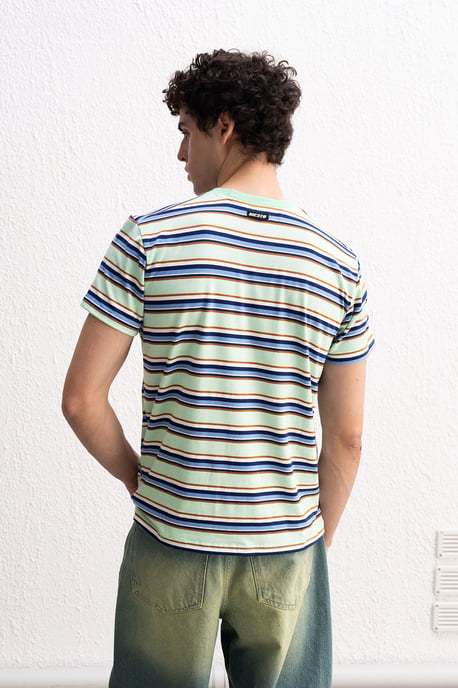 Comfort Fit Crew Neck Randig T-shirt - Image 4