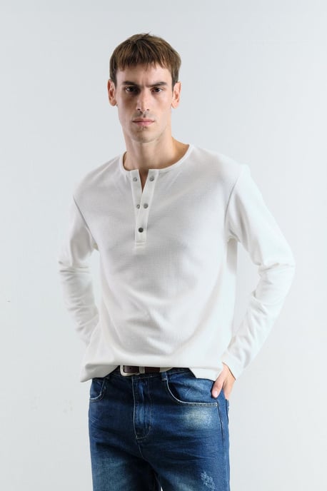 Slim Fit Knappkrage Långärmad T-shirt - Image 3